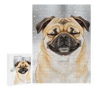 Rompecabezas para Adolescentes 500 PCS Smiling Pug in Winter Snowfall Rompecabezas para Adolescentes Juguetes Antiestrés Mejora La Memoria 500 PCS