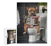 Rompecabezas para Adolescentes 500 PCS Staffordshire Terrier on The Toilet Rompecabezas para Adultos Juego De Ingenio Decoración del Hogar Regalos para Reducir El Estrés 500 PCS