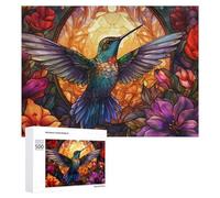 Rompecabezas para Adolescentes 500 PCS Stained Glass Hummingbird Garden Rompecabezas Juguetes Antiestrés Decoración Diversión En Casa Actividades, 500 PCS