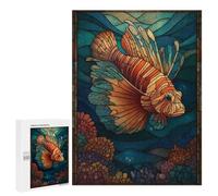 Rompecabezas para Adolescentes 500 PCS Stained Glass Lionfish Ocean Rompecabezas Juguetes Antiestrés Corte De Precisión Interacción Entre Padres E Hijos 500 PCS
