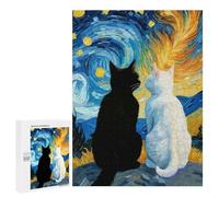 Rompecabezas para Adolescentes 500 PCS Starry Night Black Cat and White Cat Romantic Rompecabezas para Adultos Juego Práctico Carrera De Velocidad Manual Desafío Educativo 500 PCS