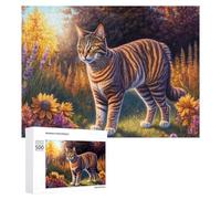 Rompecabezas para Adolescentes 500 PCS Striped Cat in Flower Field Rompecabezas para Adultos Juego Familiar Regalo De Cumpleaños Interacción Entre Padres E Hijos 500 PCS