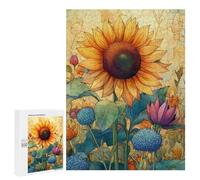 Rompecabezas para Adolescentes 500 PCS Sunflower Garden Art Print-4 Rompecabezas para Adultos Actividades Familiares Interacción Entre Padres E Hijos Hermoso Juego De Diseño 500 PCS