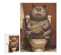 Rompecabezas para Adolescentes 500 PCS Surprised Cat on Toilet Rompecabezas para Adultos Juego Familiar Decoración Desafiante De Completar 500 PCS