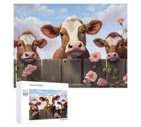 Rompecabezas para Adolescentes 500 PCS Three Cows Peeking Over Wooden Fence Rompecabezas para Adultos Juego De Ingenio Decoración del Hogar Actividades Divertidas En Casa 500 PCS