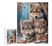 Rompecabezas para Adolescentes 500 PCS Three Wolves in Winter Forest Rompecabezas Juguetes Antiestrés Decoración del Hogar Cumpleaños Y Navidad 500 PCS