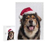 Rompecabezas para Adolescentes 500 PCS Tibetan Mastiff Dog with Santa Hat Portrait Rompecabezas para Adultos Juegos Relajantes Pero Divertidos Y Humorísticos 500 PCS