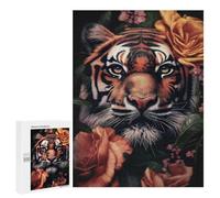 Rompecabezas para Adolescentes 500 PCS Tiger Floral Animal Face Rompecabezas para Adultos Juegos Relajantes Decoración Actividades Divertidas En Casa 500 PCS