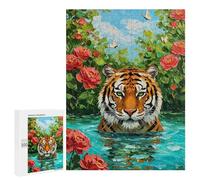 Rompecabezas para Adolescentes 500 PCS Tiger in Water with Flowers Painting Rompecabezas para Adultos Juguetes Antiestrés para La Diversión Familiar Interacción Entre Padres E Hijos 500 PCS