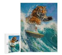 Rompecabezas para Adolescentes 500 PCS Tiger Surfer Surfing Waves Rompecabezas para Adultos Juegos Relajantes Carrera De Velocidad Manual Desafiante De Completar 500 PCS