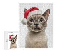 Rompecabezas para Adolescentes 500 PCS Tonkinese Cat Wearing Santa Hat Rompecabezas para Adultos Juguetes Antiestrés para La Diversión Familiar Interacción Entre Padres E Hijos 500 PCS