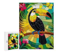 Rompecabezas para Adolescentes 500 PCS Toucan in Stained Glass Tropical Paradise Rompecabezas para Adolescentes Juegos Relajantes Regalos para Mujeres Actividades Divertidas En Casa 500 PCS