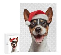 Rompecabezas para Adolescentes 500 PCS Toy Fox Terrier Dog with Santa Hat Rompecabezas para Adolescentes Juguetes Antiestrés Mejora La Memoria 500 PCS