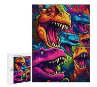 Rompecabezas para Adolescentes 500 PCS Vibrant Dinosaur Collage Rompecabezas Juguetes Antiestrés Decoración Diversión En Casa Actividades, 500 PCS