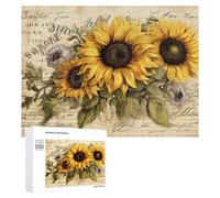Rompecabezas para Adolescentes 500 PCS Vintage Sunflower Bouquet Art Print Rompecabezas para Adultos Juegos Familiares Análisis Y Lógica Actividades Divertidas En Casa 500 PCS