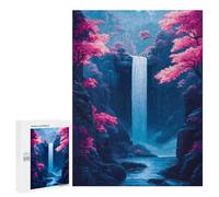 Rompecabezas para Adolescentes 500 PCS Waterfall in A Blue Canyon Cherry Blossom Rompecabezas Juguetes Antiestrés Corte De Precisión Interacción Entre Padres E Hijos 500 PCS