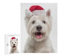 Rompecabezas para Adolescentes 500 PCS Westie Dog with Santa Hat Rompecabezas para Adultos Juegos Relajantes Desafío Difícil Desafío Educativo 500 PCS