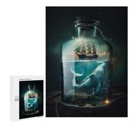 Rompecabezas para Adolescentes 500 PCS Whale and Ship in A Bottle Rompecabezas Juguetes Antiestrés Corte De Precisión Interacción Entre Padres E Hijos 500 PCS