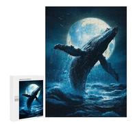 Rompecabezas para Adolescentes 500 PCS Whale Breach, Moonlight Ocean Rompecabezas para Adultos Juego Práctico Decoración De Pared Cumpleaños Y Navidad 500 PCS