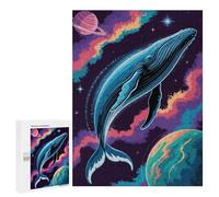 Rompecabezas para Adolescentes 500 PCS Whale in Space with Planets Rompecabezas Juguetes Antiestrés Corte De Precisión Interacción Entre Padres E Hijos 500 PCS