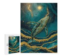 Rompecabezas para Adolescentes 500 PCS Whale in Teal and Gold Rompecabezas para Adultos Juguetes Antiestrés Arte De Pared Interacción Entre Padres E Hijos 500 PCS