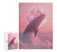 Rompecabezas para Adolescentes 500 PCS Whale in The Pink Clouds with Moon Rompecabezas para Adultos Juego Práctico Decoración De Pared Cumpleaños Y Navidad 500 PCS