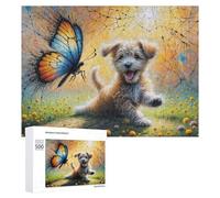 Rompecabezas para Adolescentes 500 PCS Whimsical Puppy and Butterfly Artwork Rompecabezas para Adultos Juegos Familiares Análisis Y Lógica Actividades Divertidas En Casa 500 PCS