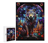 Rompecabezas para Adolescentes 500 PCS Wolf City Stained Glass Rompecabezas para Adultos Juegos Relajantes Decoración Actividades Divertidas En Casa 500 PCS