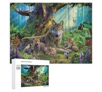 Rompecabezas para Adolescentes 500 PCS Wolf Family in Enchanted Forest Rompecabezas para Adultos Juego De Ingenio Decoración del Hogar Actividades Divertidas En Casa 500 PCS