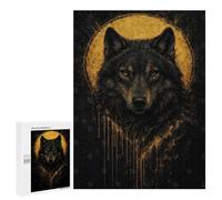Rompecabezas para Adolescentes 500 PCS Wolf Portrait with Golden Halo Rompecabezas Juguetes Antiestrés Corte De Precisión Interacción Entre Padres E Hijos 500 PCS