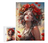 Rompecabezas para Adolescentes 500 PCS Woman Wreath of Flowers Rompecabezas para Adolescentes Juguetes Antiestrés Mejora La Memoria 500 PCS