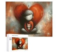 Rompecabezas para adolescentes, 500 piezas, corazón de amor con gato, para adultos, decoración de pared, para pasar el tiempo, actividades divertidas en casa, 500 piezas