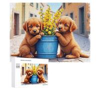 Rompecabezas para adolescentes, 500 piezas de cachorros dorados con flores amarillas, rompecabezas para adultos, juguetes antiestrés, decoración perfecta para es ideal como regalo, 500 piezas