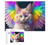 Rompecabezas para adolescentes, 500 piezas de gatito con plumas de arco iris para adultos, juego práctico de carreras de velocidad de mano, desafío educativo, 500 piezas
