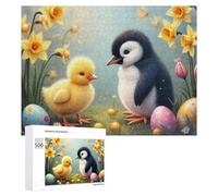 Rompecabezas para adolescentes, 500 piezas de pollitos de Pascua y pingüinos para adultos, juguetes antiestrés, arte de pared, interacción entre padres e hijos, 500 piezas