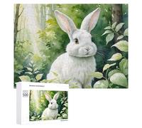 Rompecabezas para adolescentes, 500 piezas de rompecabezas de conejo de bosque blanco para adultos, juguetes antiestrés, arte de pared, interacción entre padres e hijos, 500 piezas