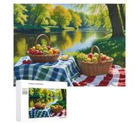 Rompecabezas para adolescentes, 500 piezas de rompecabezas de picnic junto al río con frutas frescas para adultos, análisis de juegos prácticos y lógica, cumpleaños únicos y regalos, 500 piezas
