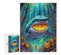 Rompecabezas para adolescentes, 500 piezas de rompecabezas de tiburón forestal de Halloween para adolescentes: juegos de relajación, regalos divertidos y humorísticos para reducir el estrés 500 PCS