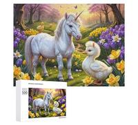 Rompecabezas para adolescentes, 500 piezas de unicornio y patito en primavera, rompecabezas de jardín para adultos, juegos familiares para diversión familiar, regalo para toda la familia, 500 piezas