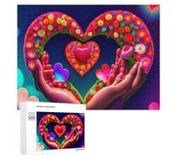 Rompecabezas para adolescentes, 500 piezas, diseño floral, corazón, manos, amor, rompecabezas para adultos, juguetes antiestrés para pared, arte de pared, interacción entre padres e hijos, 500 piezas