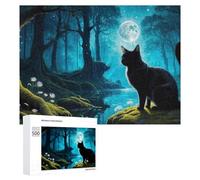 Rompecabezas para adolescentes, 500 piezas, rompecabezas de gato del bosque iluminado por la luna para adultos, juguetes antiestrés para arte de pared, interacción entre padres e hijos, 500 piezas