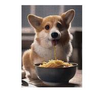 Rompecabezas para Adolescentes 52x38cm/1000pcs Corgi Dog Eating Ramen Juego De Rompecabezas para Adultos, Divertido Y Humorístico. Ayuda A Ejercitar El Cerebro. 52x38cm/1000pcs