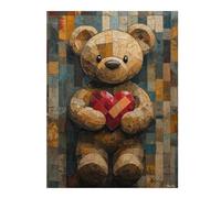 Rompecabezas para Adolescentes 52x38cm/1000pcs Teddy Bear with Heart in Stained Glass Style Rompecabezas para Adultos Juegos Familiares Difícil Regalos para Amigos Y Familiares 52x38cm/1000pcs