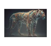 Rompecabezas para Adolescentes 75x50cm/1000pcs Neon Tiger Digital Art Rompecabezas para Adolescentes Juego De Ingenio Difícil Ayuda A Ejercitar El Cerebro 75x50cm/1000pcs