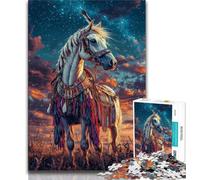 Rompecabezas para Adolescentes Caballo Nativo Americano Rompecabezas para Adultos 1000 Piezas Juego Familiar antiestrés desafío difícil Regalo de Amigo Secreto (26x38cm)