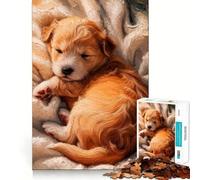 Rompecabezas para Adolescentes Cachorro Dorado durmiendo sobre una Manta, 1000 Piezas, Juguete para estimular la lógica, alegría Familiar, Borde Premium, 38x26cm
