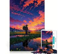 Rompecabezas para Adolescentes Campo de arroz al Atardecer de 1000 Piezas para estimular la Memoria Actividad para el hogar Patrón de Montaje 38x26cm