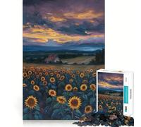 Rompecabezas para Adolescentes Campo de Girasoles al Atardecer de 1000 Piezas para estimular la Memoria, Actividad para el hogar, patrón de Montaje, 38x26cm