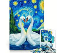 Rompecabezas para Adolescentes Cisnes bajo la Noche Estrellada de 1000 Piezas Ideal para estimular la Memoria, armar y Crear en casa 50x75cm