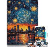 Rompecabezas para Adolescentes Ciudad bajo el Cielo Nocturno 1000 Piezas Juguetes educativos Juegos antiestrés colección de Artistas Bellas Artes (26x38cm)